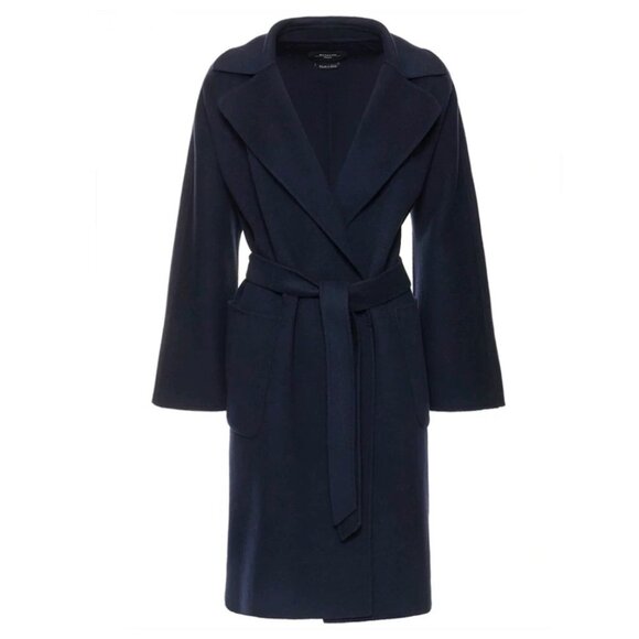 Weekend Max Mara "Rovo" Wrap Wool Belted Coat Navy US02 - Picture 1 of 8